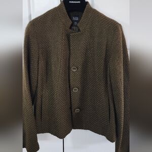 NWT Eileen Fisher $298 Wool And Cotton Blazer Size XS (Fits Up To S) Olive/Brown